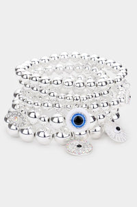 Silver - 5 evil eye beaded bracelets