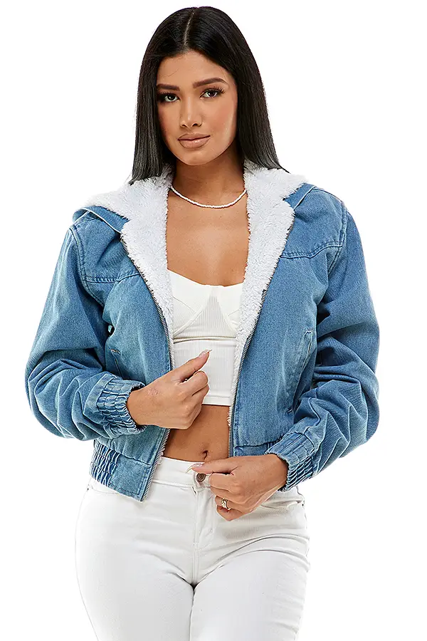 Petite Sherpa Lined Denim Trucker Jacket