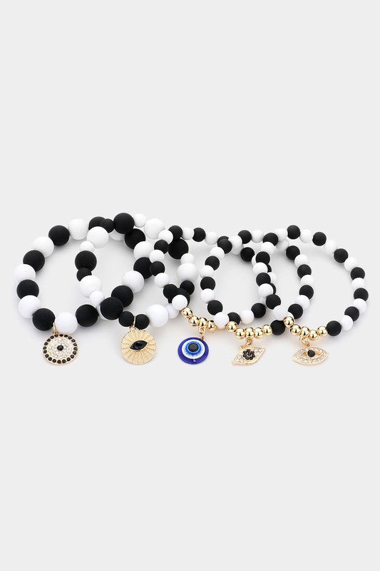 Black & White - 5 evil eye beaded bracelets
