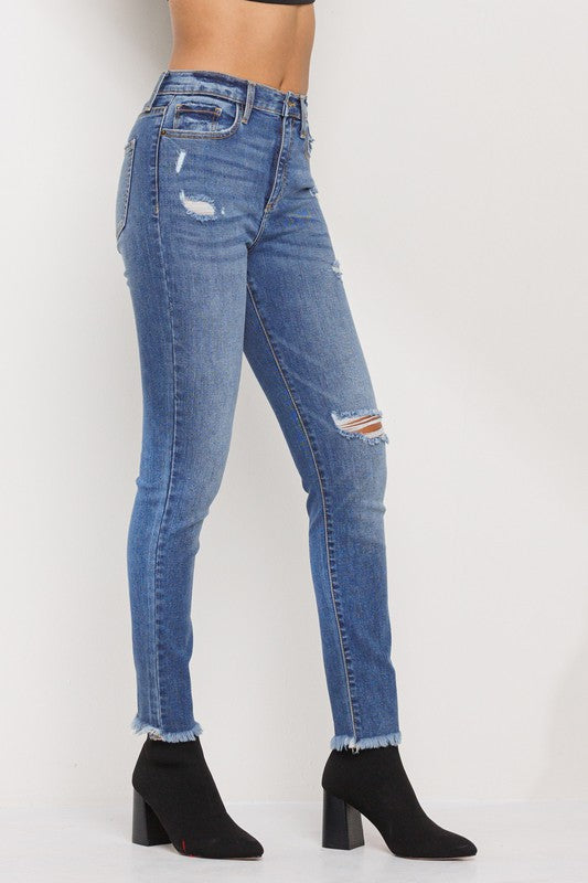 fringe bottom ripped skinny jeans