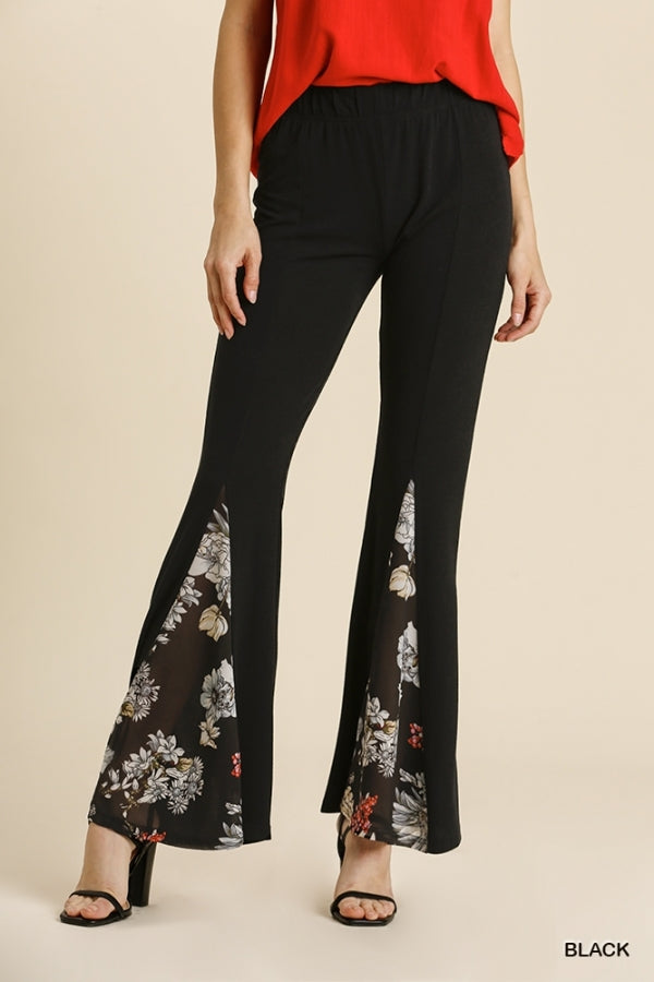 black flare floral pants